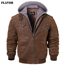Load image into Gallery viewer, Men's Real Leather Jacket Men Motorcycle Removable Hood winter coat Men Warm Genuine Leather Jackets